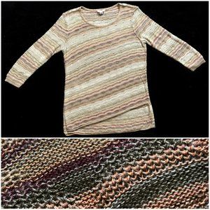 WESTPORT lightweight striped sweater 3/4 sleeve earthtone pastels